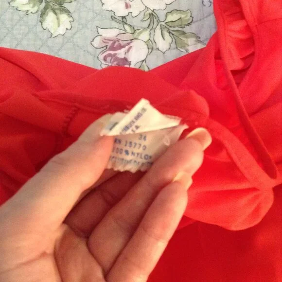 Vintage 1960s Red-Orange Ruffled Capri Nylon Pajamas - Picture 6 of 6